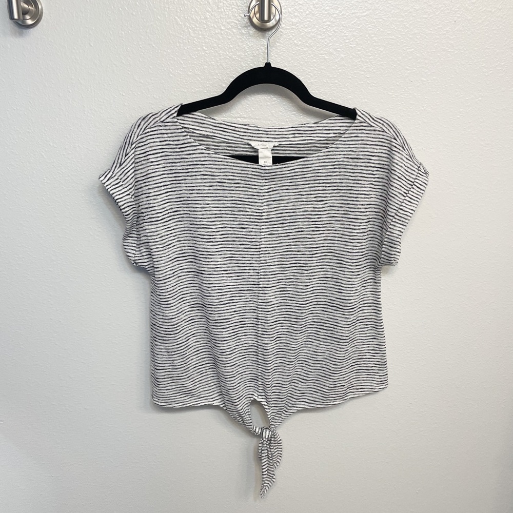Loft Lounge Tie Front Black and White Stripe Top